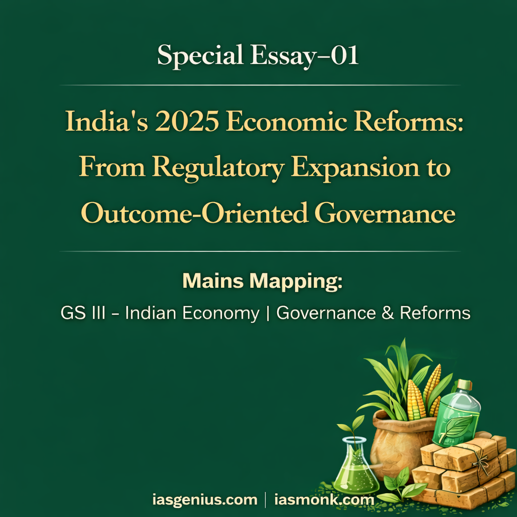 🪶 Special Essays–001 : India’s 2025 Economic Reforms: From Regulatory Expansion to Outcome-Oriented Governance | High Quality Essays on Current Affairs for IAS Mains GS & Essay Papers